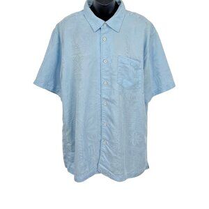 Quiksilver Waterman Large Men Blue Short Sleeve Shirt Button Hawaiian Tribal EUC